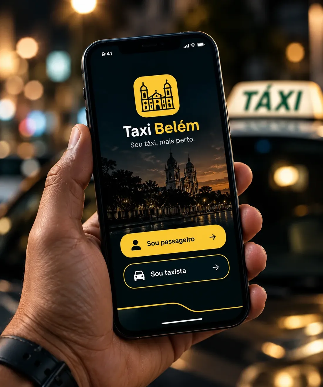 Aplicativo Taxi Belém em um smartphone